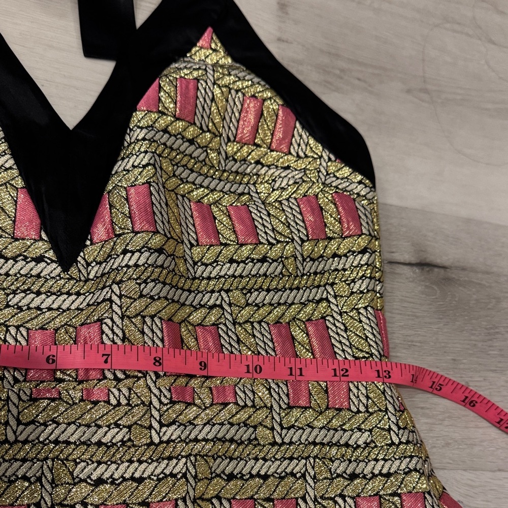 Cynthia Rowley NWT Bonfire Gold/ black and Pink Halter Dress. - Picture 9 of 12